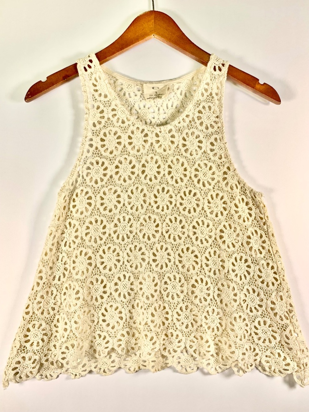 Boho Floral Crochet Lace Cream 100% Cotton Summer Tank Top Beach Cottagecore